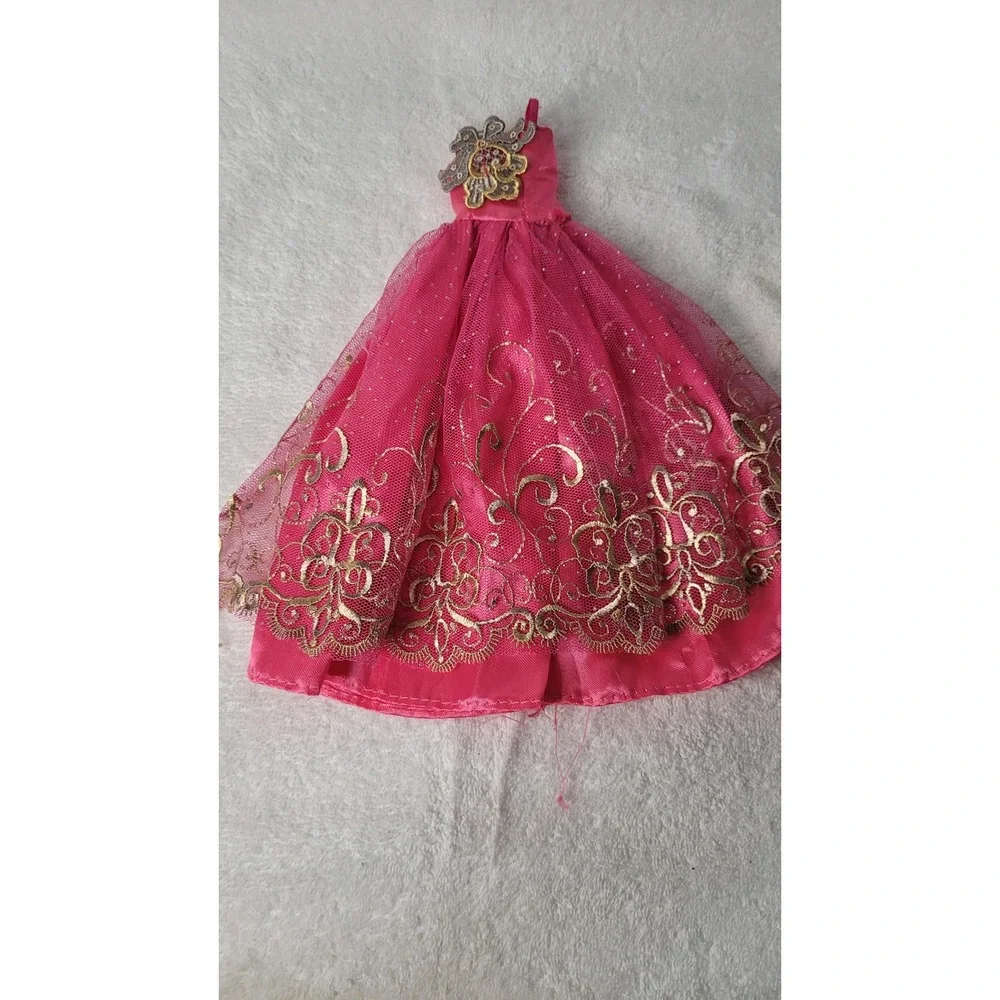Pink Doll Ball Gown Gold Glitter Filigree Princess Formal Dress Outfit Accessory